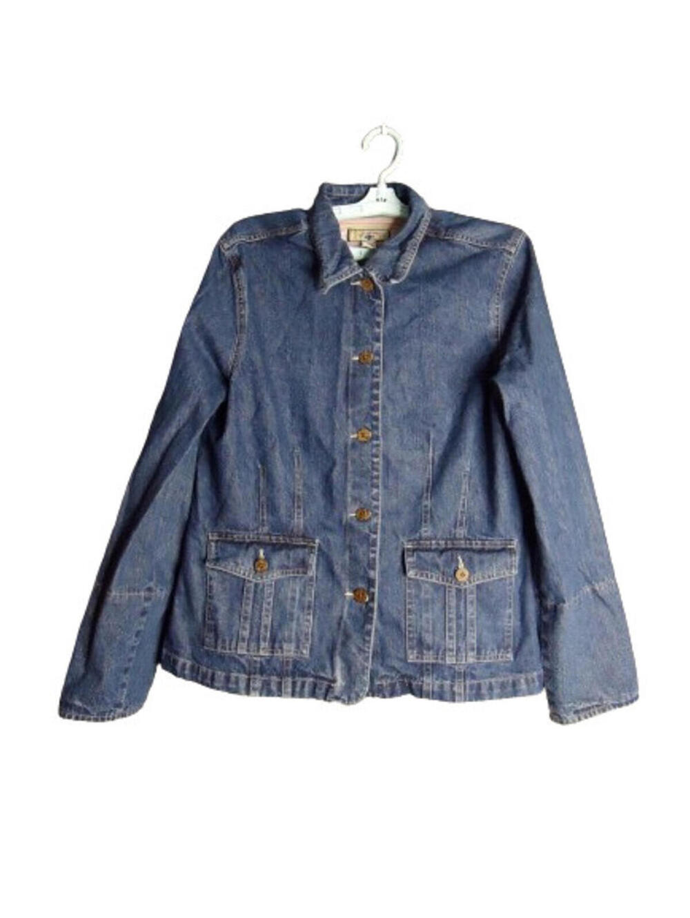 Caribbean Joe Vintage Blue Jean Jacket Button Accents Medium Wash Womens Large